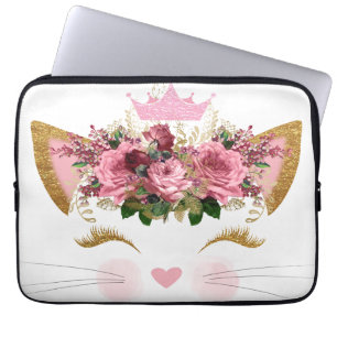  roze Kat Floral roze kroon Laptop Sleeve