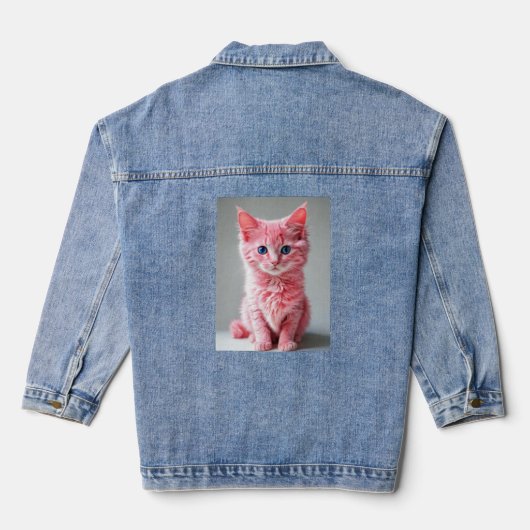 Roze Kat Fotoportret Denim Jacket (Achterkant)