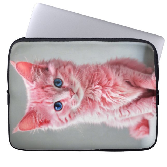 Roze Kat Fotoportret Laptop Sleeve (Voorkant)