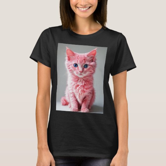 Roze Kat Fotoportret T-shirt (Voorkant)
