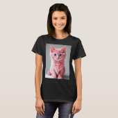 Roze Kat Fotoportret T-shirt (Voorkant volledig)