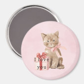 Roze Kat Geschenk Liefde Magneet (Voorkant / Achterkant)