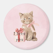 Roze Kat Geschenk Liefde Magneet (Voorkant)