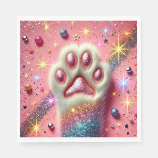 Roze kat glitter poot servetten! servet (Voorkant)