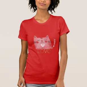 Roze Kat Hart Gouden Liefde T-shirt
