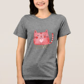 Roze Kat Hart Gouden Liefde Tri-Blend Shirt (Voorkant)