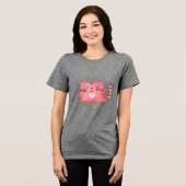 Roze Kat Hart Gouden Liefde Tri-Blend Shirt (Voorkant volledig)