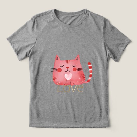 Roze Kat Hart Gouden Liefde Tri-Blend Shirt (Design voorkant)