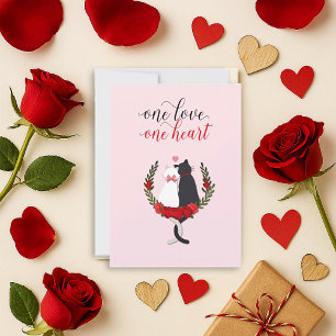 Roze Kat Hart Valentijnsdag Feestdagenkaart