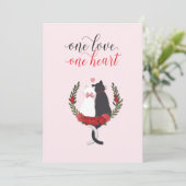 Roze Kat Hart Valentijnsdag Feestdagenkaart (Staand voorkant)