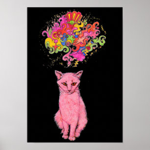 Roze Kat heeft Psychedelic Thoughts Poster