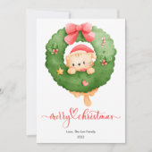 Roze Kat Huisdier Liefhebber Kerst Platte Feestdagenkaart (Voorkant)