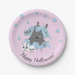 Roze kat in pompoen papieren bordje