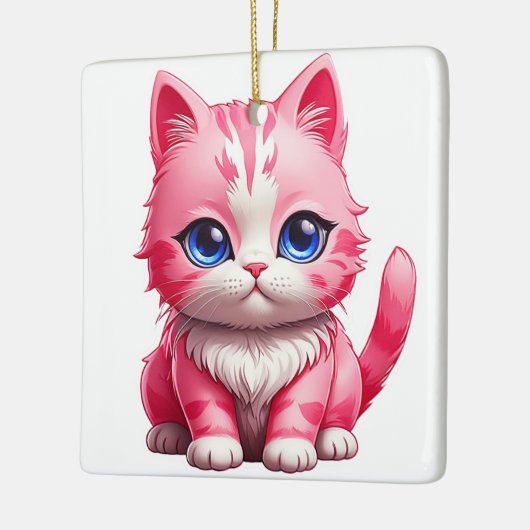 Roze kat keramisch ornament (Links)