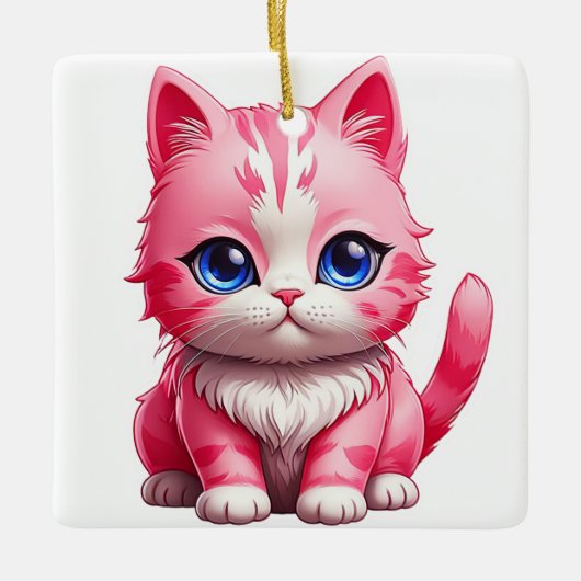 Roze kat keramisch ornament (Voorkant)