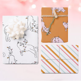 Roze Kat Kerstlicht Inpakpapier Vel