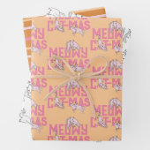 Roze Kat Kerstlicht Vakantie Inpakpapier Vel (In situ)