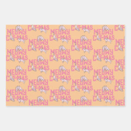 Roze Kat Kerstlicht Vakantie Inpakpapier Vel