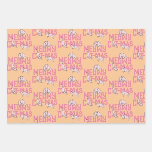 Roze Kat Kerstlicht Vakantie Inpakpapier Vel (Voorkant)