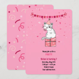 Roze Kat Kinderverjaardagsfeestje Kaart