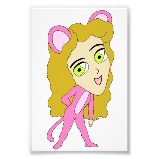 roze kat meisje foto afdruk (Voorkant)