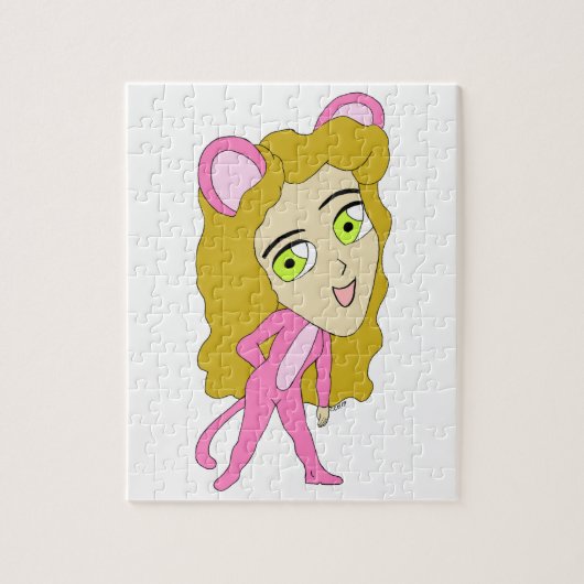 roze kat meisje legpuzzel (Verticaal)