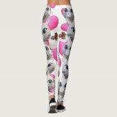 Roze Kat Meow Witte Leggings (Achterkant)