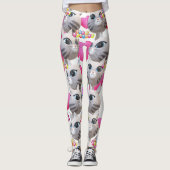 Roze Kat Meow Witte Leggings (Voorkant)