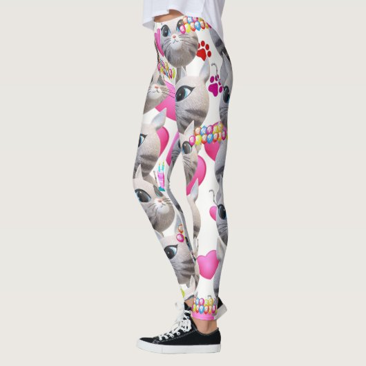Roze Kat Meow Witte Leggings (Links)