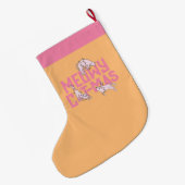 Roze Kat Meowy Kerstverlichting Stocking Grote Kerstsok (Achterkant (Hangend))