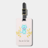 Roze kat met bloemen Bagagelabel (Voorkant verticaal)