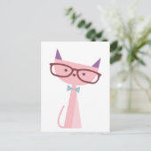 Roze kat met bril briefkaart (Staand voorkant)