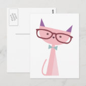 Roze kat met bril briefkaart (Voorkant / Achterkant)
