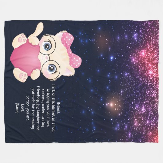 Roze kat met ruimte zonder rugleuning voor kindere fleece deken (Voorkant (Horizontaal))