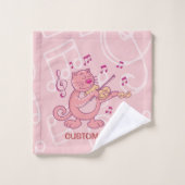 Roze kat met Violin Bad Handdoek (Wasdoekje)