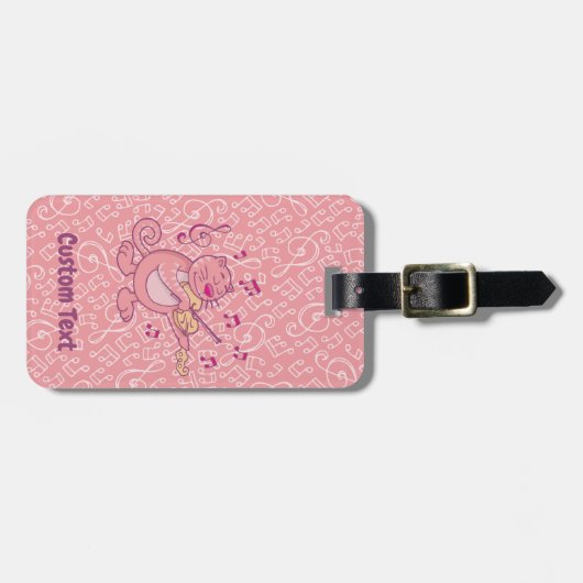 Roze kat met Violin Bagagelabel (Voorkant horizontaal)