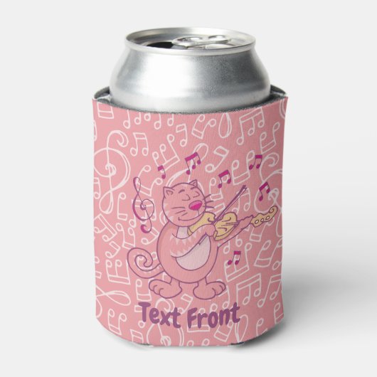 Roze kat met Violin Bottle Cooler (Blikje Voorkant)