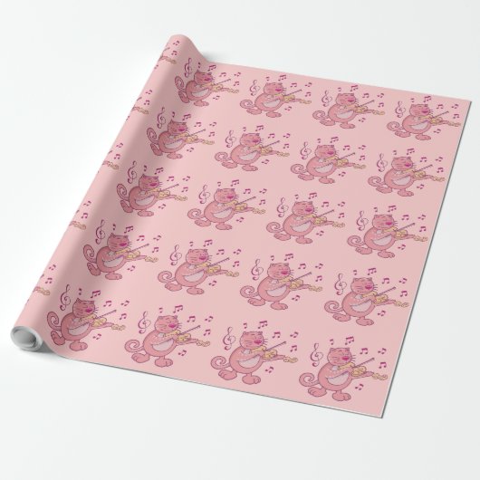 Roze kat met Violin Cadeaupapier (Uitgerold)