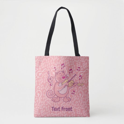 Roze kat met Violin Canvas tas (Voorkant)