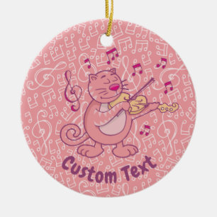 Roze kat met Violin Ceramic Ornament
