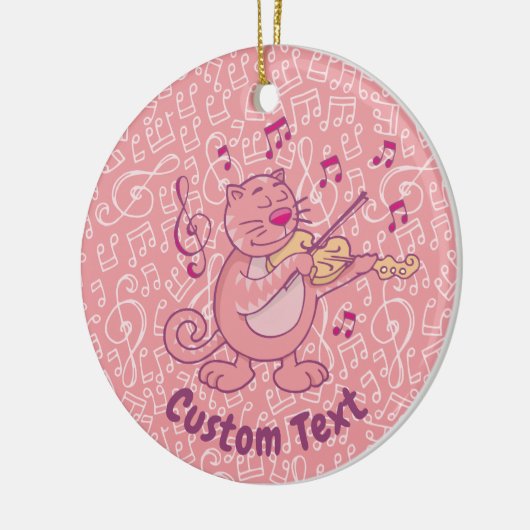 Roze kat met Violin Ceramic Ornament (Links)