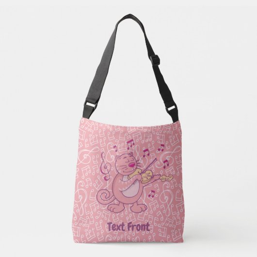 Roze kat met Violin Crossbody Bag Crossbody Tas (Voorkant)