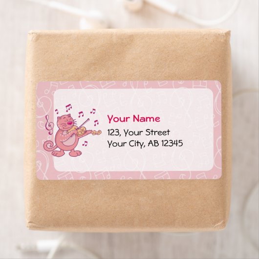 Roze kat met Violin Etiket (Insitu)