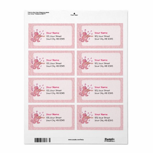 Roze kat met Violin Etiket (Full Sheet)