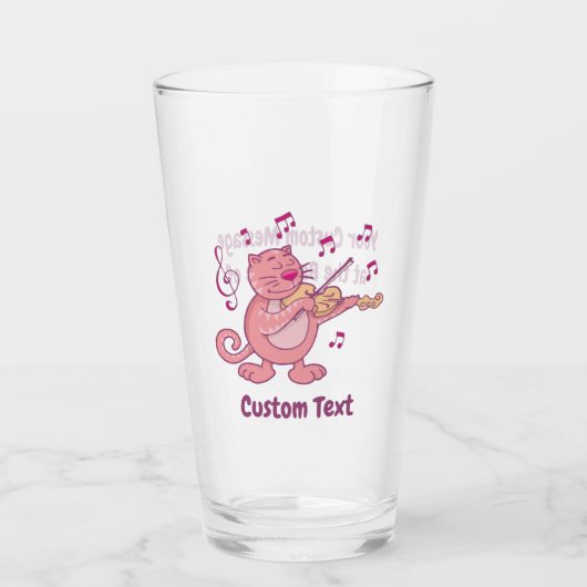 Roze kat met Violin Glass Glas (Voorkant)