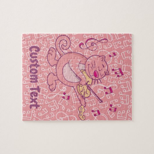 Roze kat met Violin Jigzaag Puzzle Legpuzzel (Horizontaal)