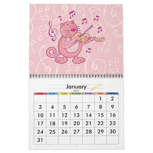 Roze kat met Violin Kalender (Jan 2027)