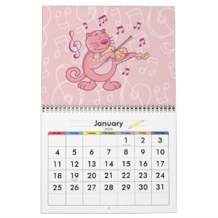 Roze kat met Violin Kalender