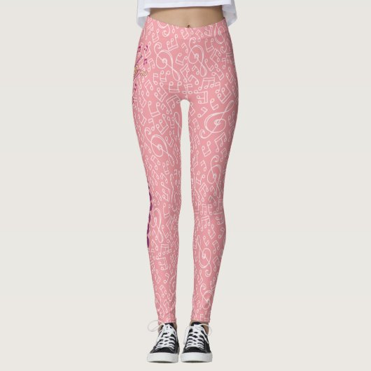 Roze kat met Violin Leggings (Voorkant)