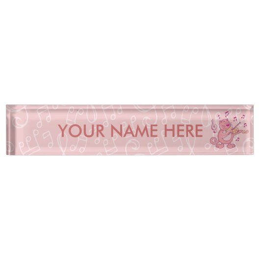 Roze kat met Violin Naambordje (Voorkant)